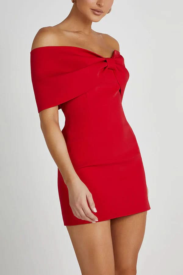 Off Shoulder Bow Detail Bodycon Mini Dress
