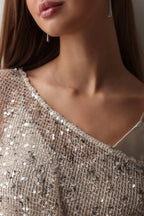 Fashionable Sequined Cutout Casual Long-sleeved Loose Cover-up Top