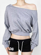 Off-The-Shoulder Long Sleeves With Bateau Neckline Sweatshirts