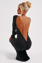 Long Sleeve Backless Bodycon With Side Slit Dress