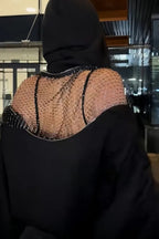 Solid Color Backless Cutout Loose Hooded Casual Sports Sweatshirt
