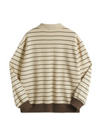 Stripe Print Bear Embroidery Shirt Neck Oversized Hoodie