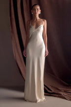 Satin Ruched Bust Spaghetti Strap Maxi Slip Dress