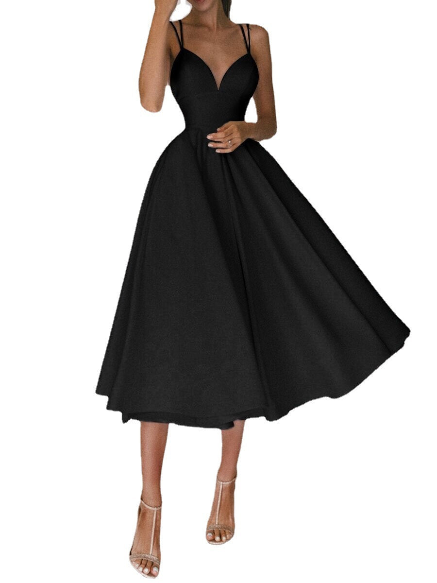 A-Line Suspender Midi Dress