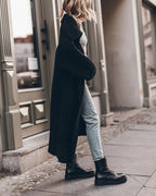 Chunky and Warm Knit Button Pocketed Oversized Midi Cardigan