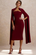 Cut Out Collar Square Neck Cape Sleeve Bodycon Midi Dress