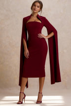Cut Out Collar Square Neck Cape Sleeve Bodycon Midi Dress
