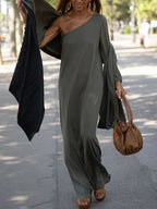 Mallory Minimalist Elegantly Flowy One Shoulder Dress Premium Wardrobe Essential
