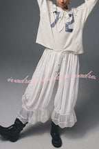 Pastoral Style Elastic Waist Lace Hem Bloomer Pants