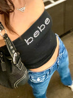 Letter Rhinestone Print Bandeau Top
