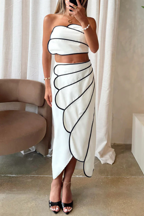 Stylish Spaghetti Strap Cropped Fitted Top and Elegant Asymmetrical Midi Skirt Set