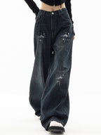 Vintage Blue 90s Print Boyfriend Jeans