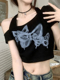 Neckless Butterfly Print Short Sleeve Tee