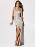 Sequin Birthday Party Dresses Sleeveless High-slit Semi Formal Prom Dress