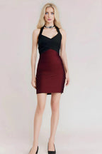 Red Black Colorblock Tight Bandage Party Dress