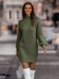 Knitted Dress Long Sleeves High Collar Elegant Mini Dress