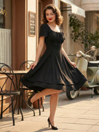 Vintage Square-Neck Midi Dress In Black For Summer 2026