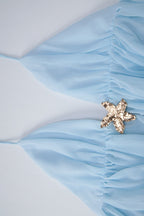 Halter Deep V Neck Starfish Charm Tiered Ruffle Mini Dress