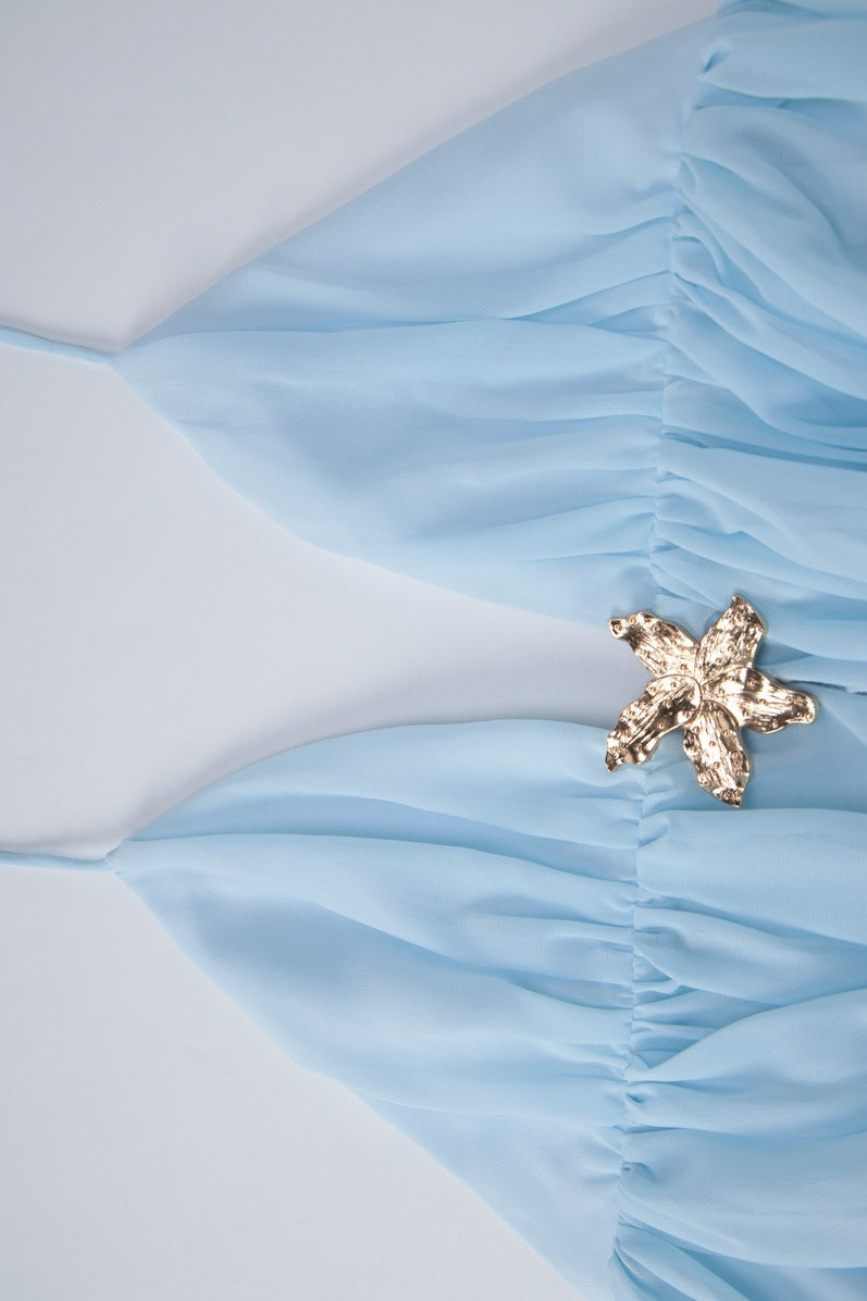 Halter Deep V Neck Starfish Charm Tiered Ruffle Mini Dress