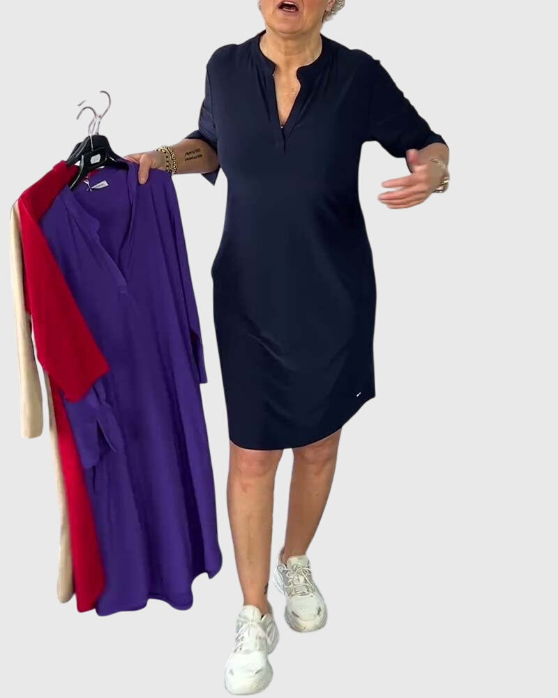 | Solid V-Neck Dress