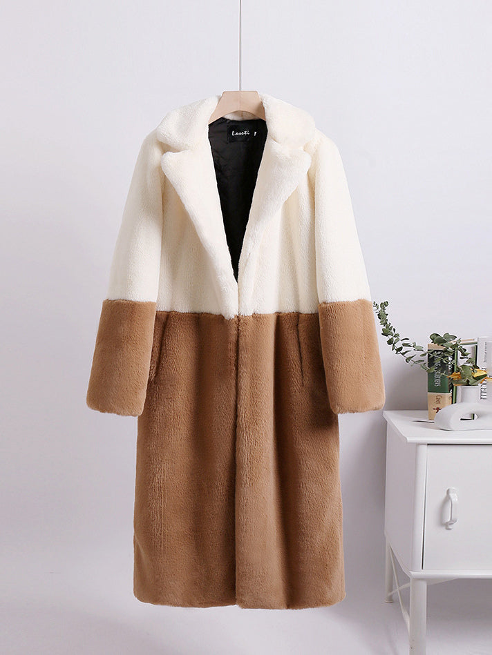 Faux Fur Coats For Women Two Tone Long Eco-friendly Fur Coat