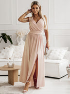Party Dresses Apricot Sweetheart Neck Sleeveless Layered Prom Maxi Dress