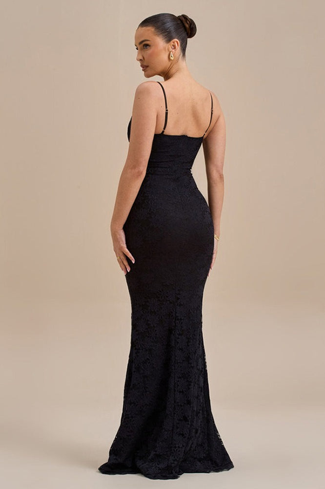Spaghetti Strap Sweetheart Lace Bustier Mermaid Maxi Dress