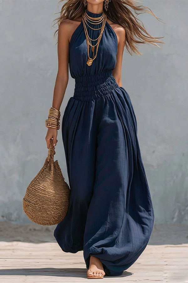 Flowy Smocked Waist Wide-Leg Palazzo Romper