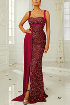 Banquet Sequined Backless Strappy Fishtail Maxi Dress