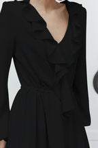 Chiffon Ruffled V-Neck Midi Dress