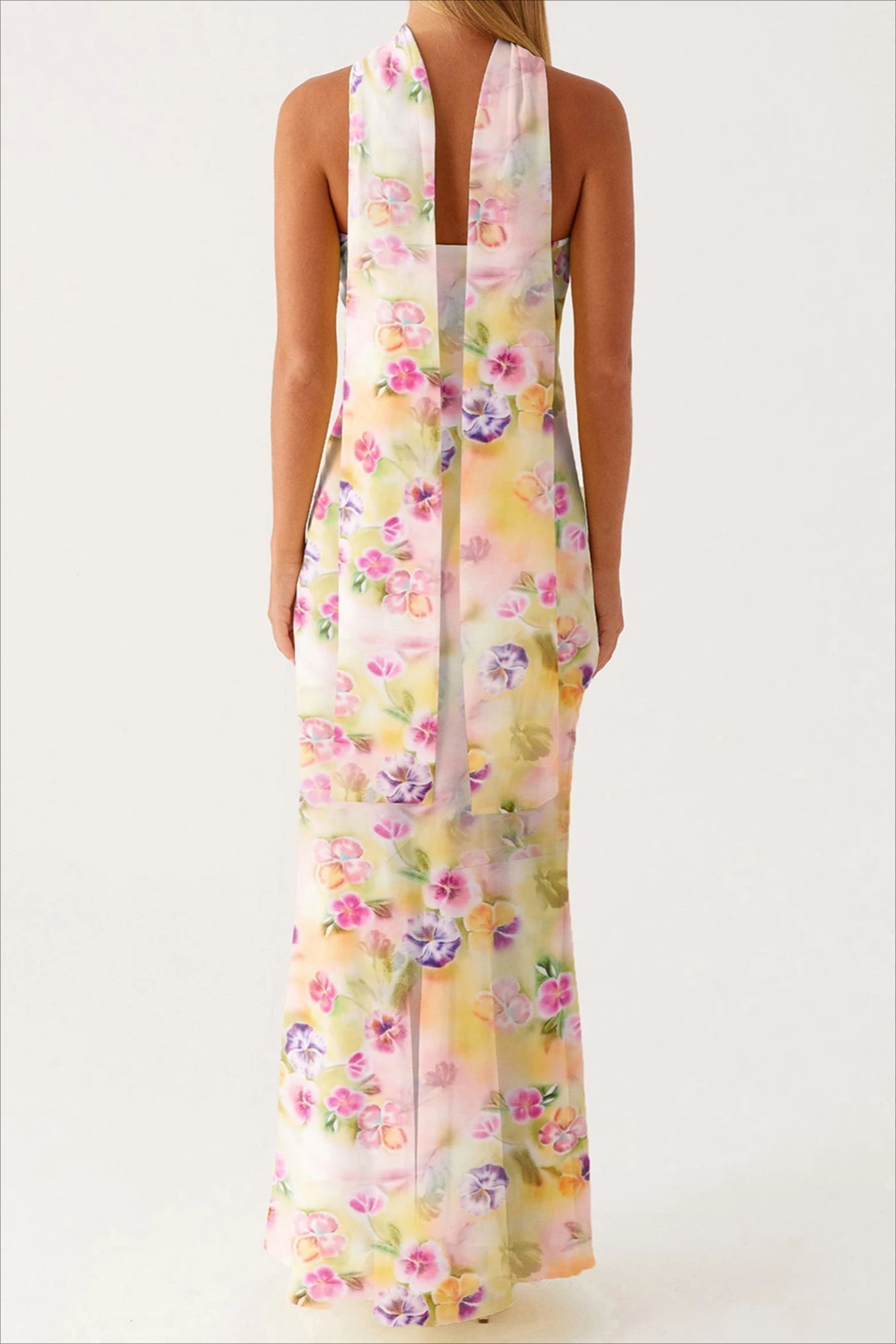 Floral Print Strapless Bodycon Maxi Dress with Matching Scarf