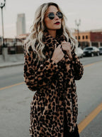 Faux Fur Coats Leopard Long Sleeves Leopard Print Oversized Eco-friendly Fur Coat