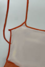 Orange Spaghetti Strap Square Neck Floral Print Mesh Overlay Side Slit Maxi Dress
