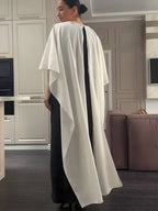 Contrast Shawl Crewneck Two-Piece Slip Skirt Set