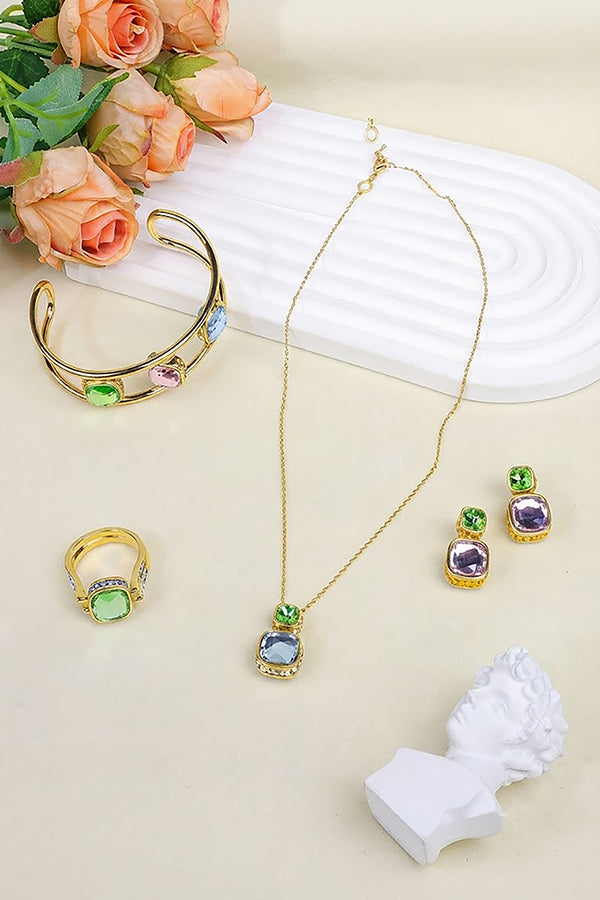 Retro Color-block Crystal Stud Earrings