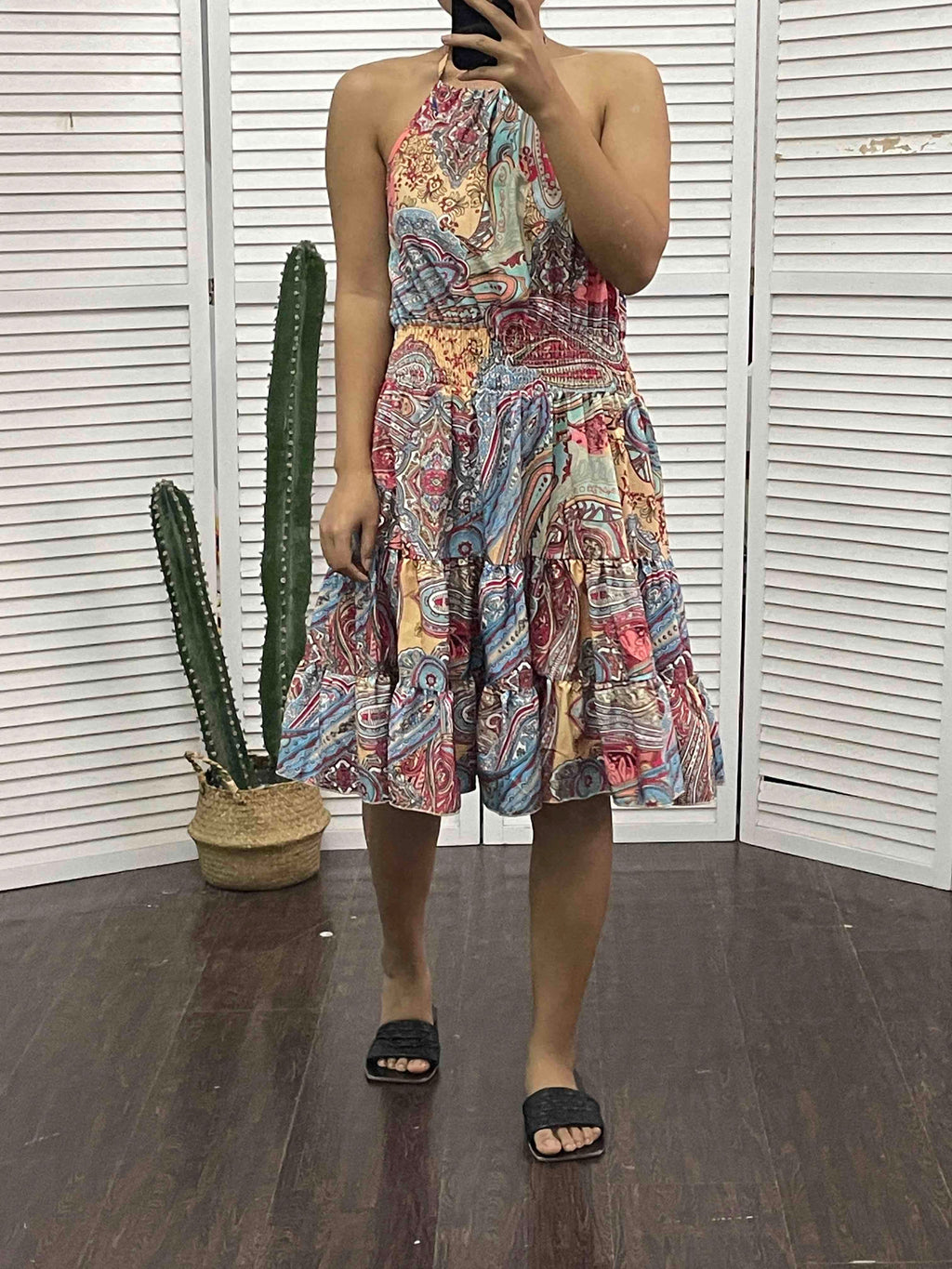 Gioconda Minimalist Tribal Print Halter Backless Dress Premium Wardrobe Essential