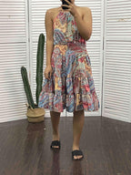 Gioconda Minimalist Tribal Print Halter Backless Dress Premium Wardrobe Essential