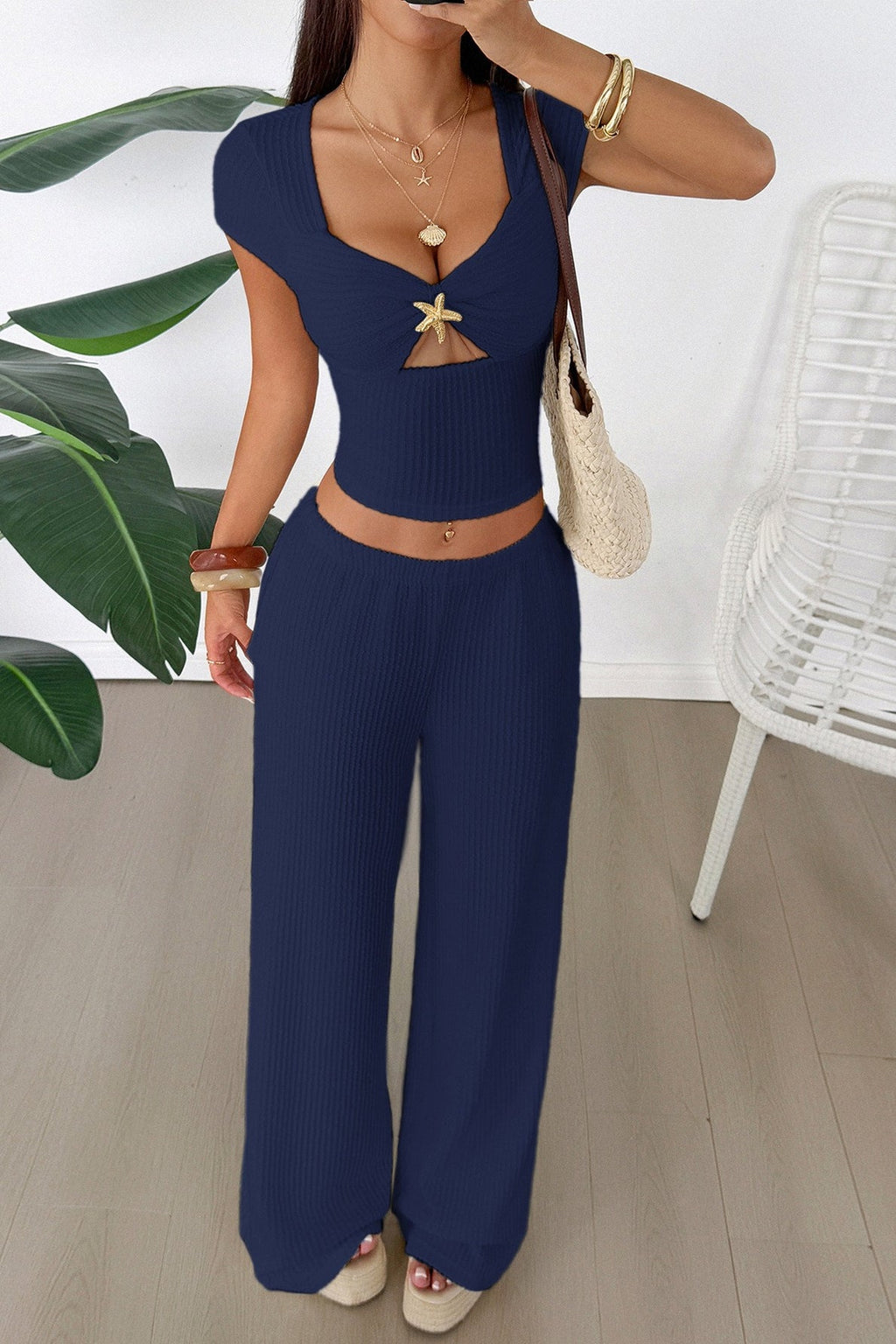 Y2K Crop Tank Top Wide Leg Two Piece Pants Set