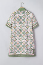 Multicolour Boho Geometric Flower Print Short Sleeve Loose Mini Dress