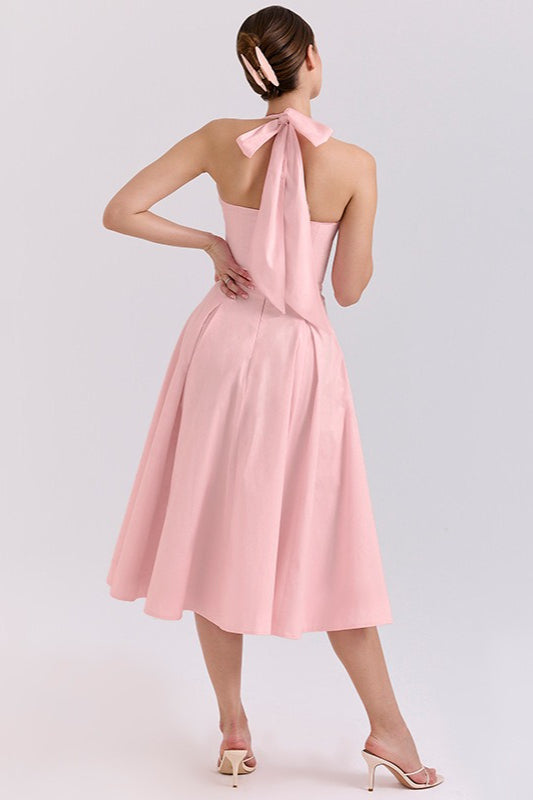 Deep V Halter Backless Maxi Dress