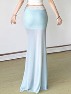 Resort Style Three-Dimensional Flowers Maxi Skirt