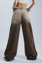 Fleece Gradient Low-Rise Loose Straight Jeans