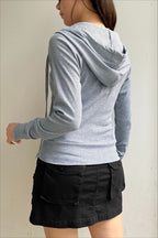 Gray Hooded Zip-Up Cropped Hoodie