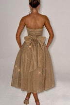 | Off Shoulder Backless Maxi Dress with Bow