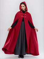 Wool Blend Maxi Cape Coat With Hooded Burgundy Full Length Poncho Oversized Outerwear For Women 2026