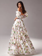 Party Dress Floral Off The Shoulder Tiered A-Line Elegant Prom Maxi Folklore Dresses