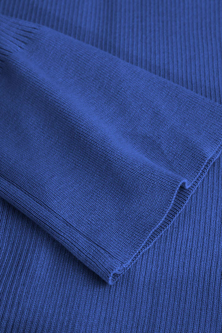 Rib Knit Polo Collar Button Front Flared Cuff Maxi Dress