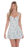 Floral Sweetheart Ruffled Cami Mini Dress