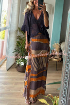 Bendita Colorblock Print Elastic Waist Side Lace-up Slit Maxi Skirt