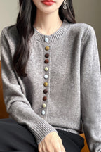 Color Button Solid Velvet Cardigan